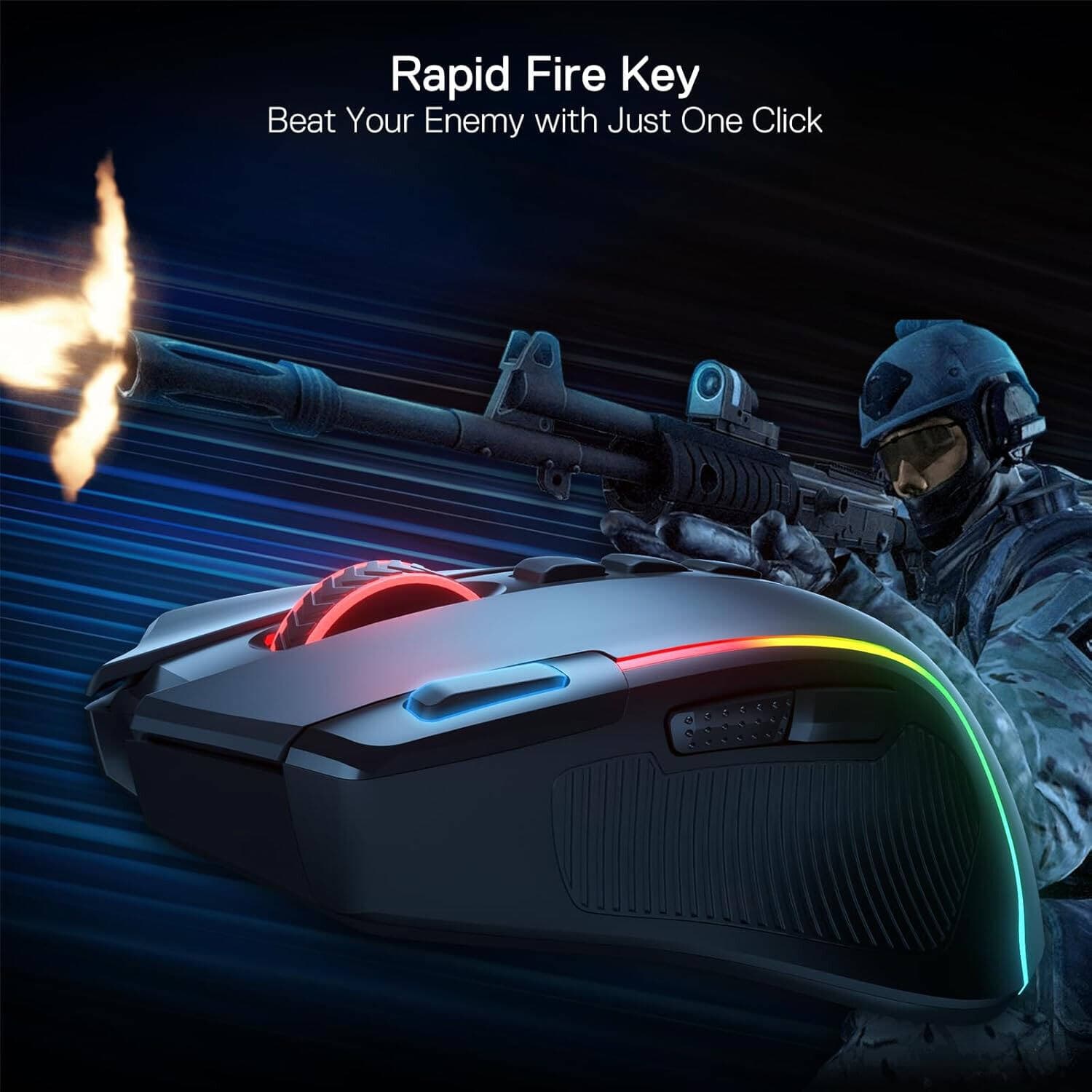 Redragon Predator M612 PRO RGB Gaming Mouse, 8000 DPI, Wireless Optical Mouse, 9 Programmable Buttons, 7 Backlit Modes, BT & 2.4G Wireless, Rapid Fire