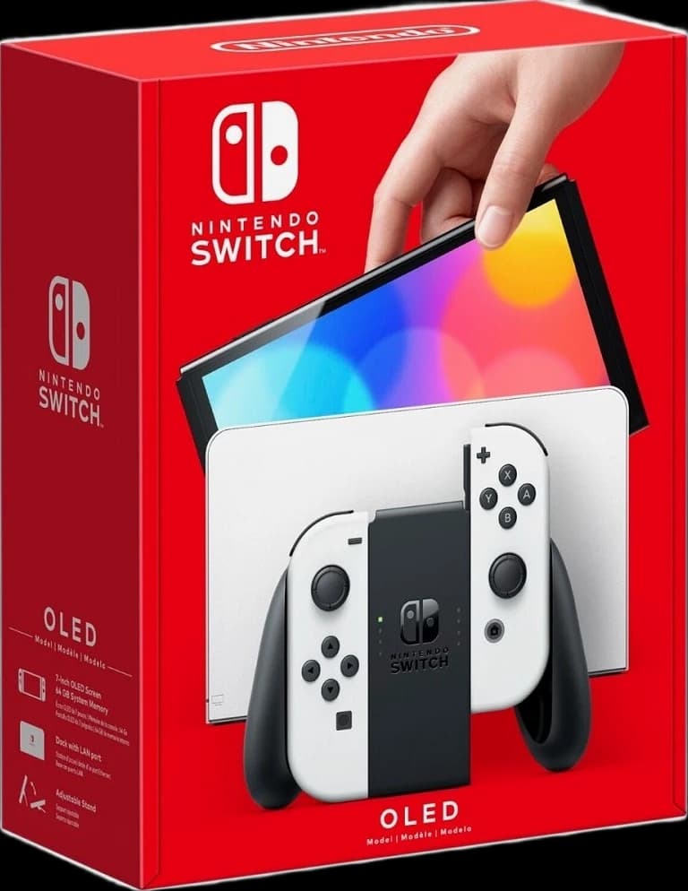 Nintendo 7'' OLED Joy-Con Switch Console, 64 GB Internal Storage, High-Speed HDMI Cable, Enhanced Audio, 3 Hours Charging Time, International Version, EU Plug, White Color NSC010025