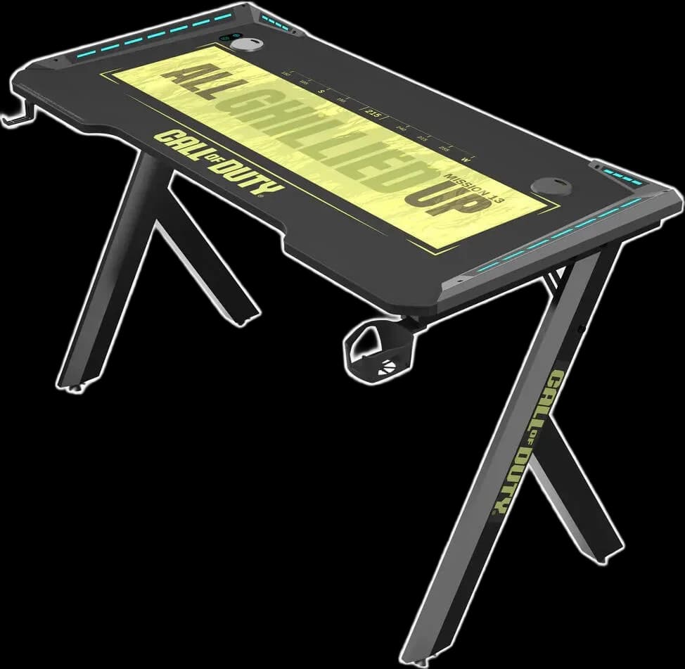 GAMEON Call Of Duty Hawksbill Series RGB Flowing Light Gaming Desk, Size 1200-600-720mm With (8003003mm - Mouse Pad), Headphone Hook & Cup Holder, Up to 120 Kgs Load, BlackGreen