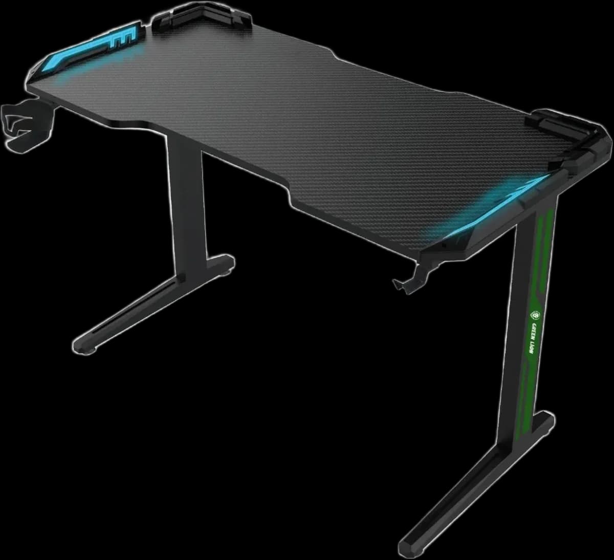 Green Lion RGB Gaming Desk, Large Surface, Adjustable RGB Lighting, Sturdy Frame, HeadphoneController Hooks, Cup Holder, Cable Management, Black E Sports Desk